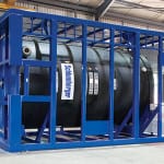 Cunning containment for corrosive cargo Purpose-built steel frames accommodate thermal expansion of the tank.