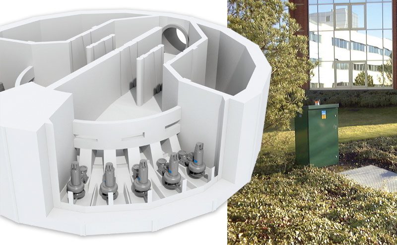 (Left) A federated model of a pumping station, developed using BIM. And (right) a packaged pump installation.