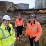 Big tank takedown Tees Valley mayor Ben Houchen, Acumen Technical Director Lauren Hill and Acumen's Leon Kirk