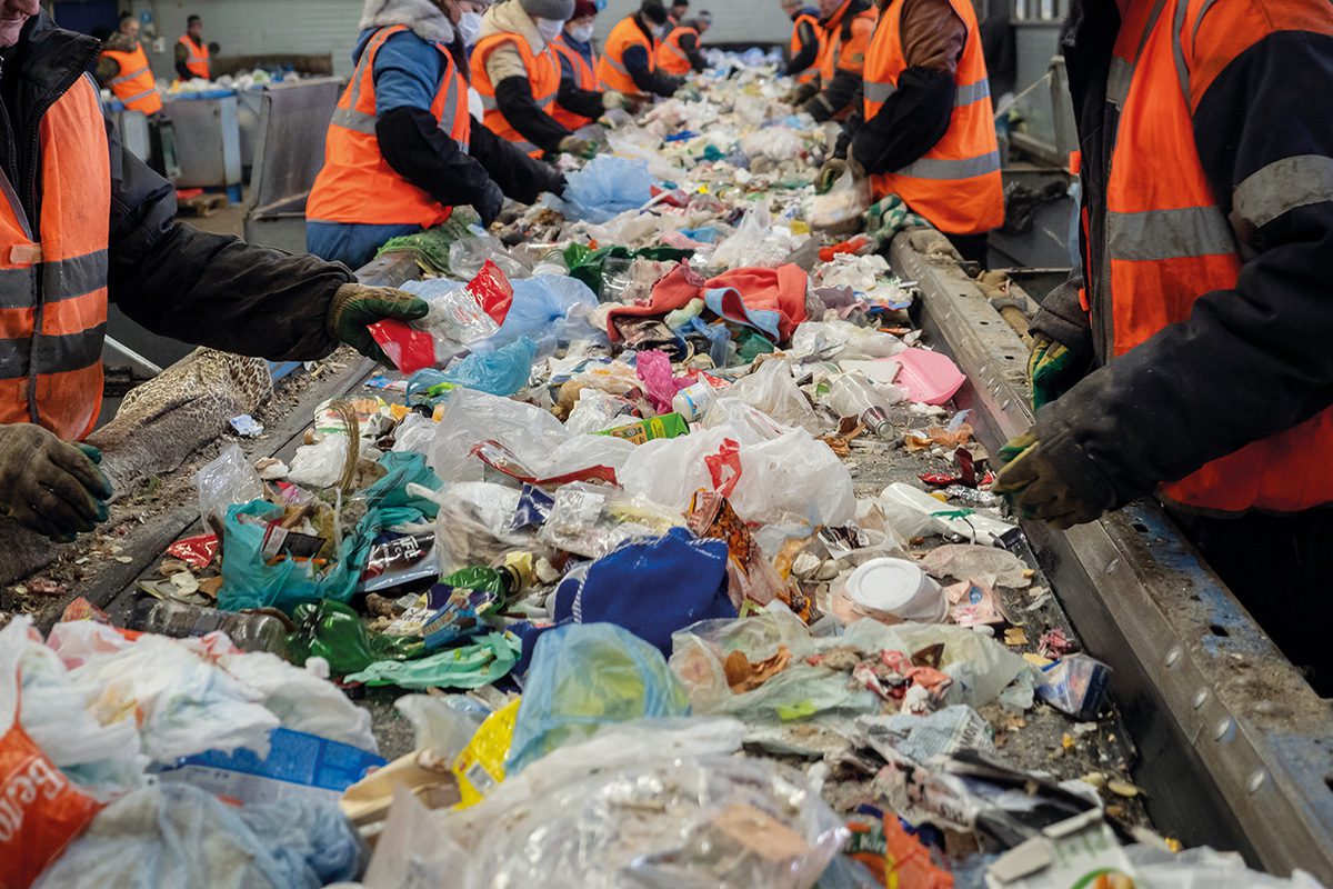 Waste sorting at a recycling plant in Sterlitamak, Russia, in 2019. Image: Shutterstock.com/Vitaly Fedotov