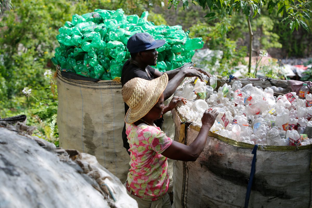 collecting plastic in Haiti