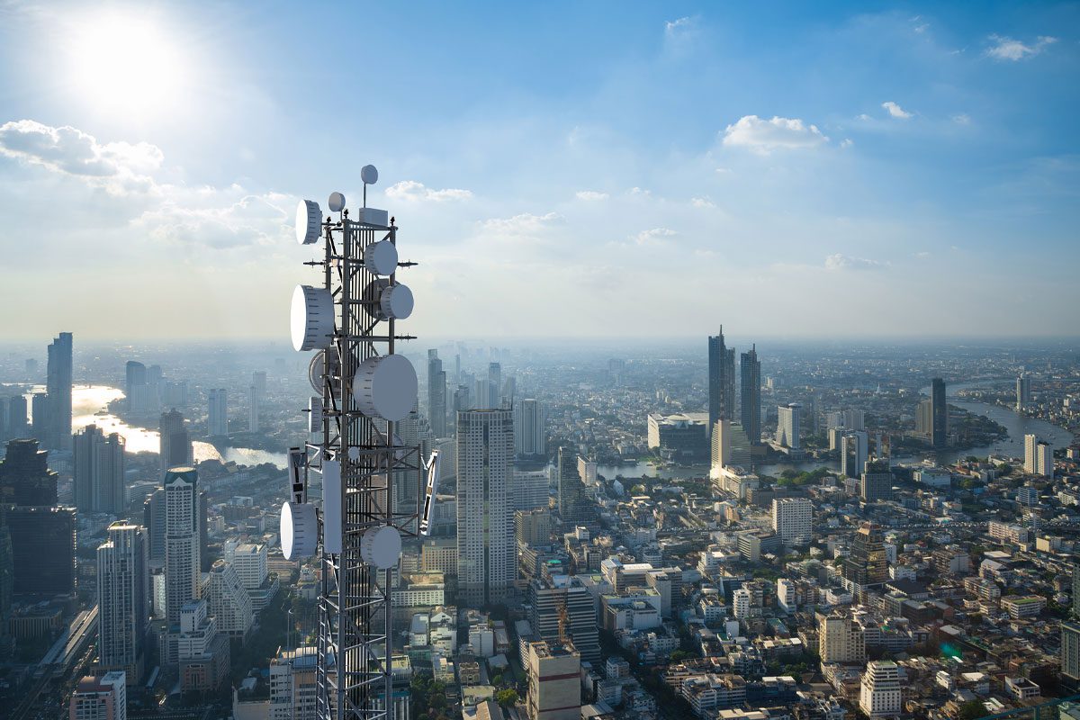 Phone tower in city
