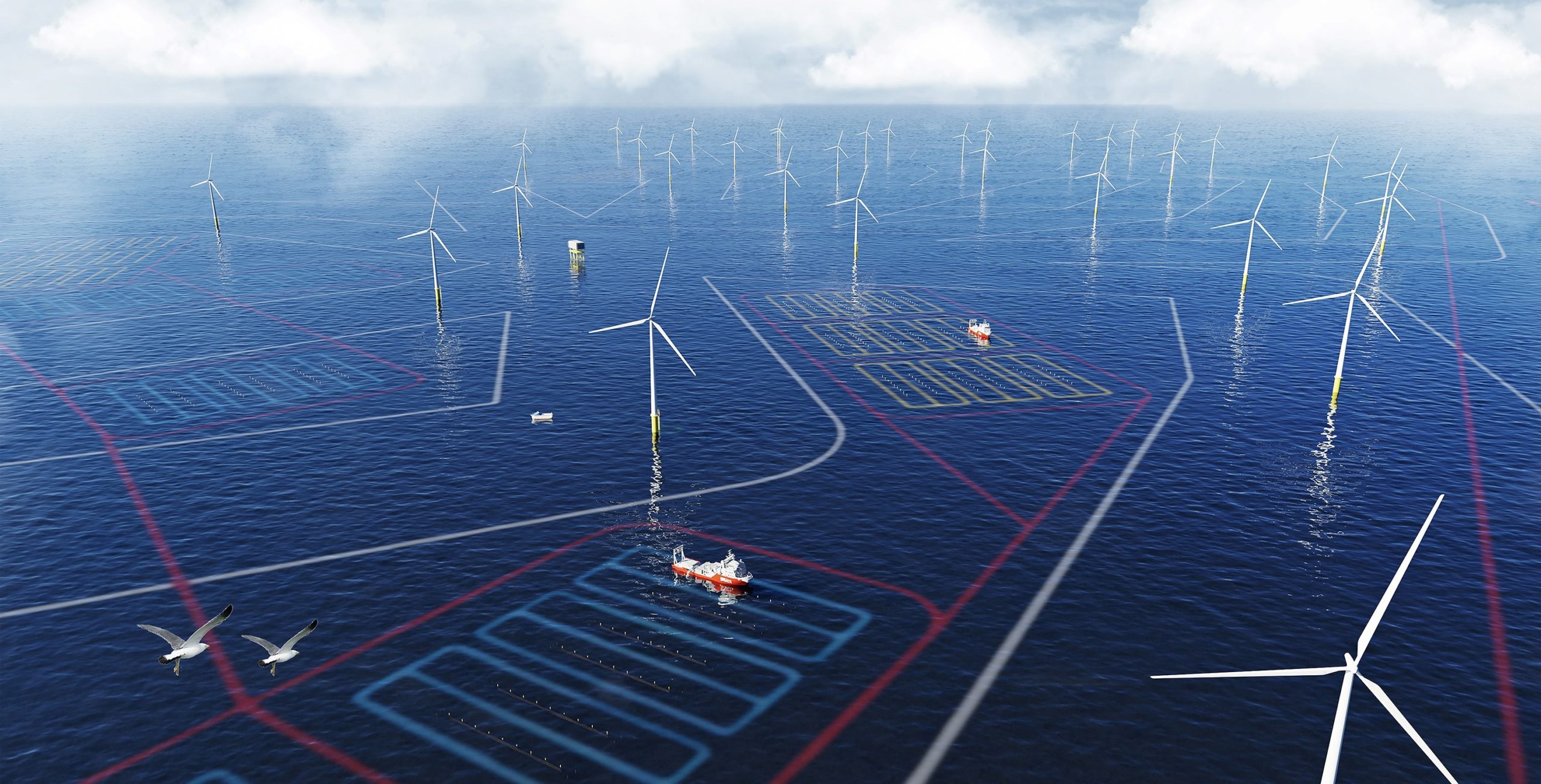 CGI-of-how-a-seaweed-farm-between-offshore-wind-turbines-could-look-from-above-the-ocean-©Smartland
