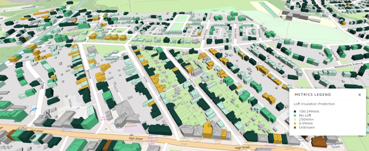 Illustration showing simplified aerial view of urban area - presumably Stirling - tilted at an angle