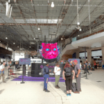 Giant pink cat at Waterloo Station spotlights The Great Cable Challenge