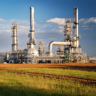 Industrial facility against a blue sky backdrop