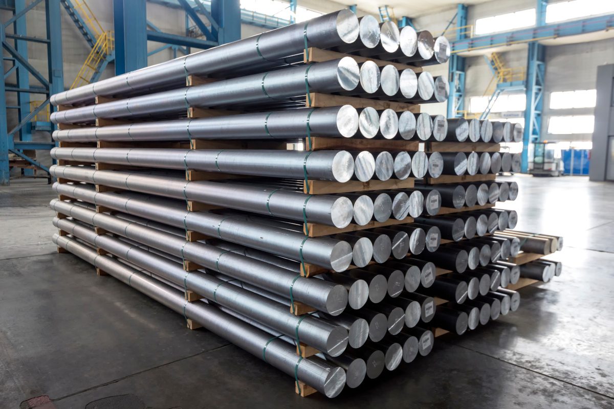 Cylinders of aluminium arranged in a large rack