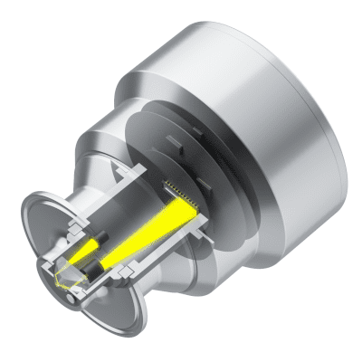 Inline refractometer sensor showing internal optics and light path