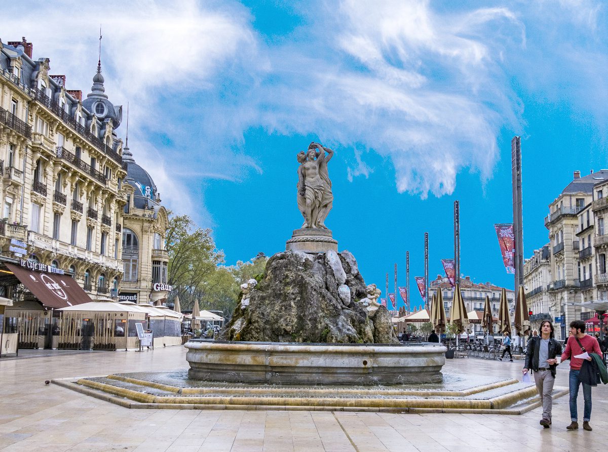 Monuments of the Place de la Comedie, the main and most important square in Montpellier