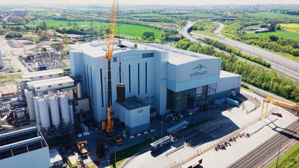 Aerial view of cuboidal building - Enfinium's site at Ferrybridge