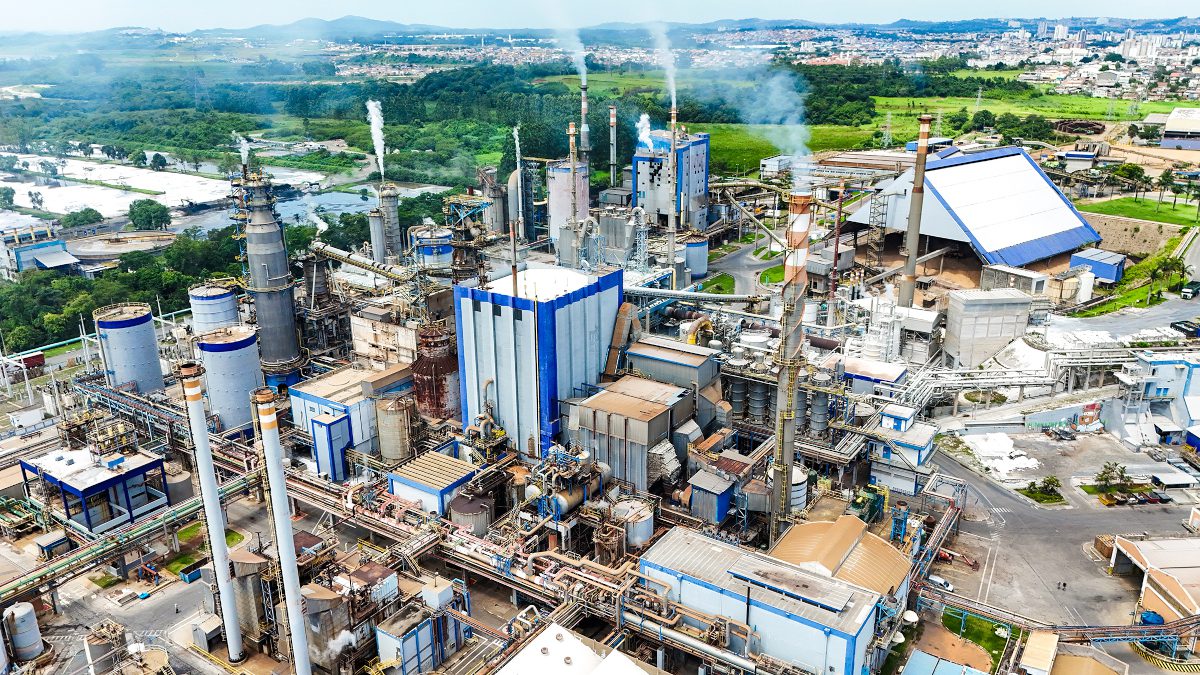 Aerial view of pulp and paper mill