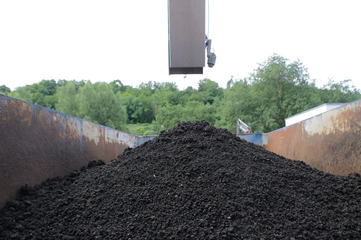 Sewage sludge collects in a container